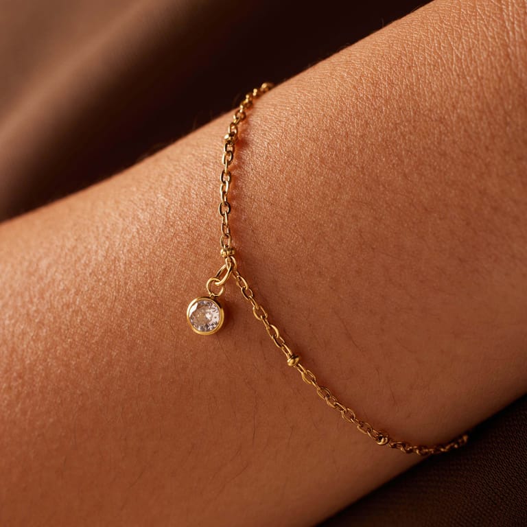 Stalen goldplated fantasiearmband met geboortesteen April voor dames