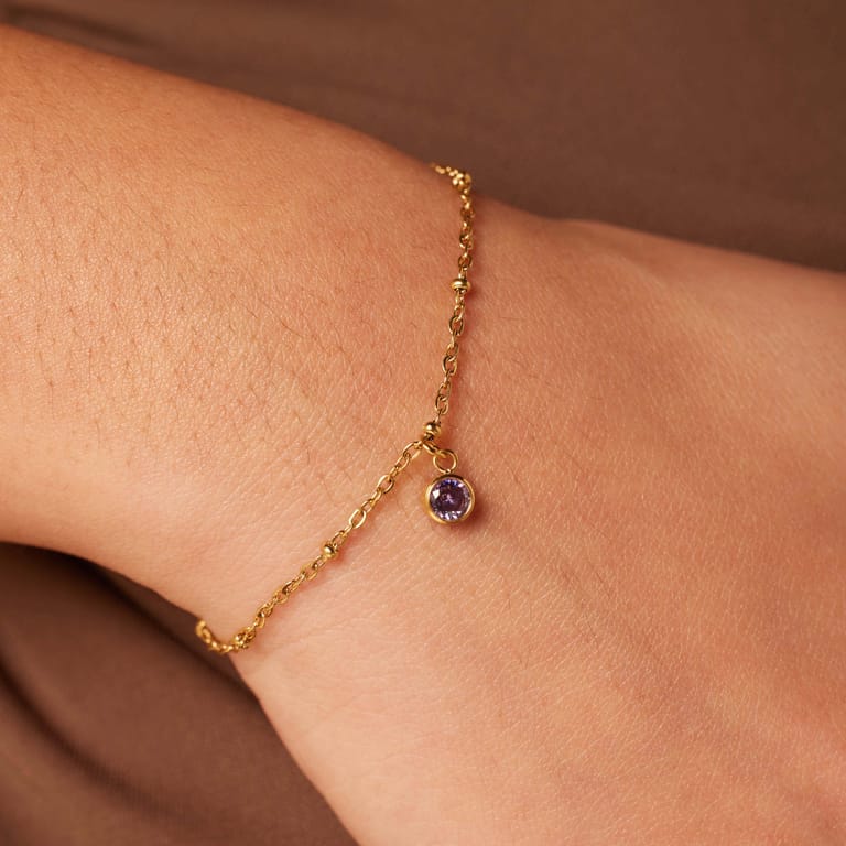 Stainless steel goldplated fantasiearmband met geboortesteen Juni voor dames