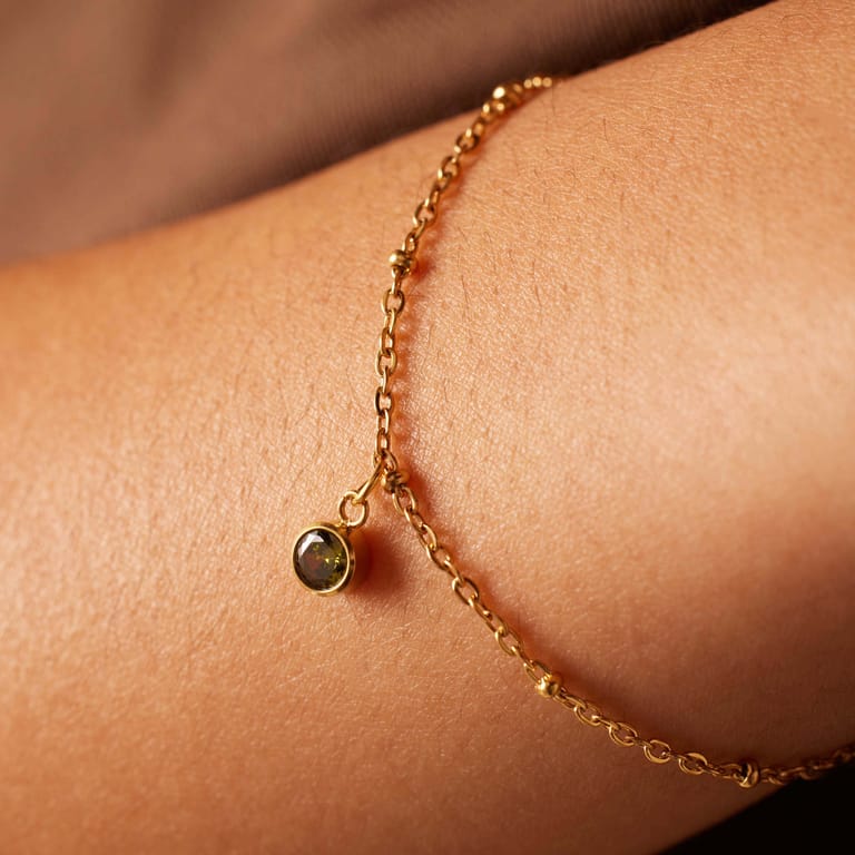 Stalen goldplated fantasiearmband met geboortesteen Augustus voor dames