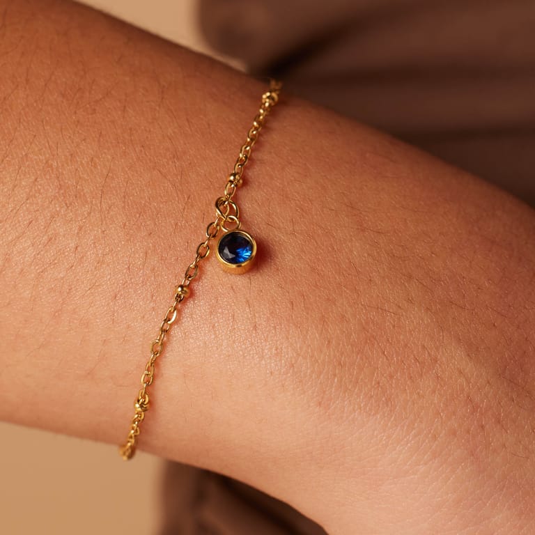 Stainless steel goldplated fantasiearmband met geboortesteen September voor dames