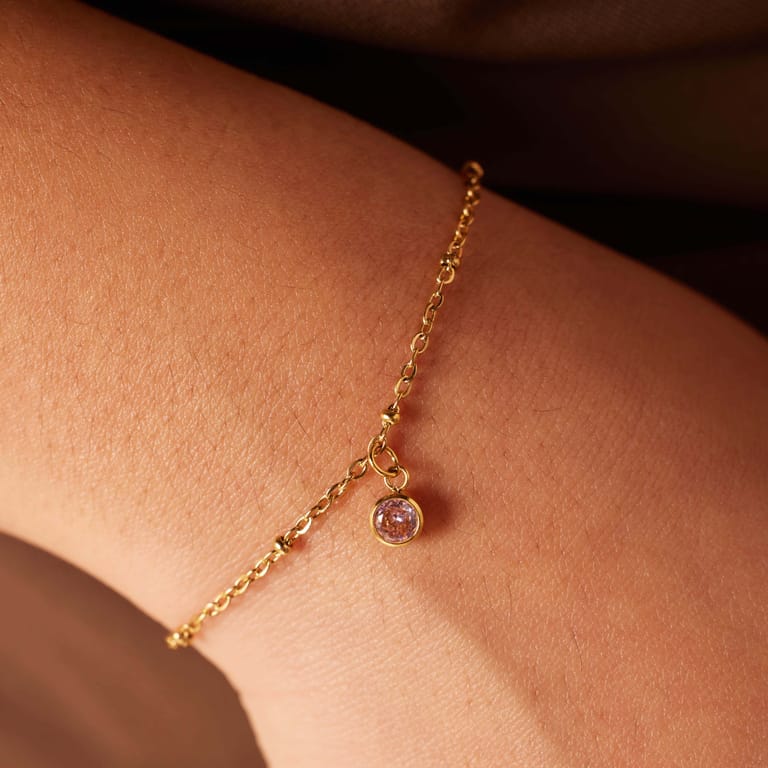 Stainless steel goldplated armband geboortesteen oktober