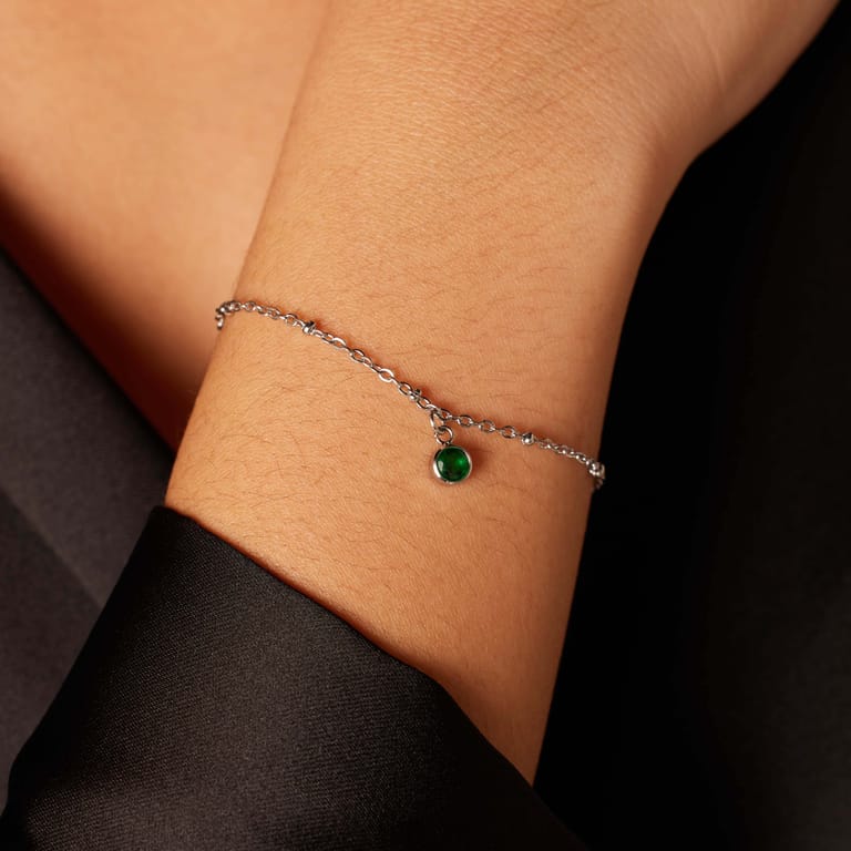 Stalen armband geboortesteen mei