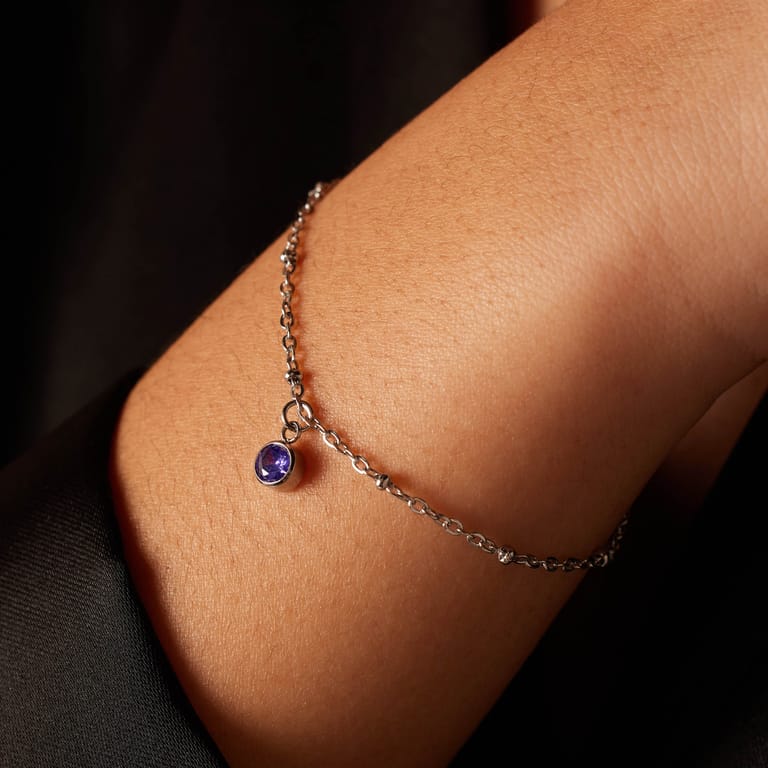 Armband aus Edelstahl, mit Geburtsstein, Juni