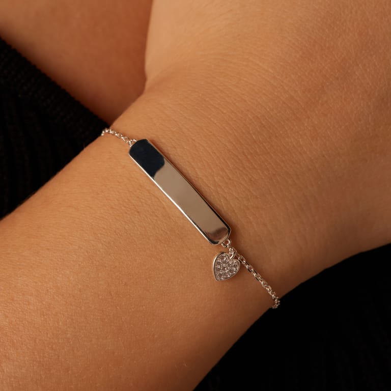 Plattenarmband aus 925er Silber, Herz, Zirkonia