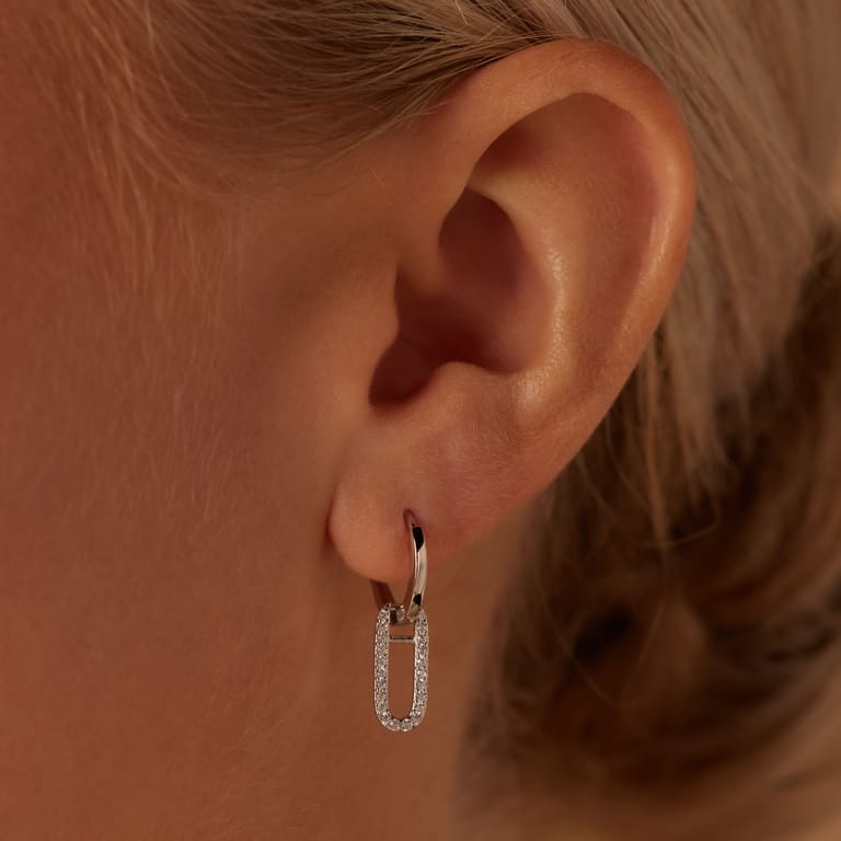 Ohrringe aus 925er Silber, mit Anhänger, oval, Zirkonia