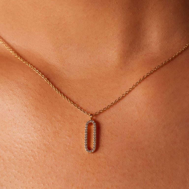 Zilveren goldplated ketting met hanger met zirkonia voor dames