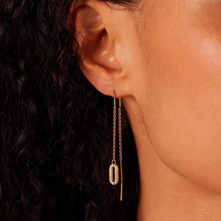 Zilveren goldplated doortrek oorbellen met zirkonia voor dames