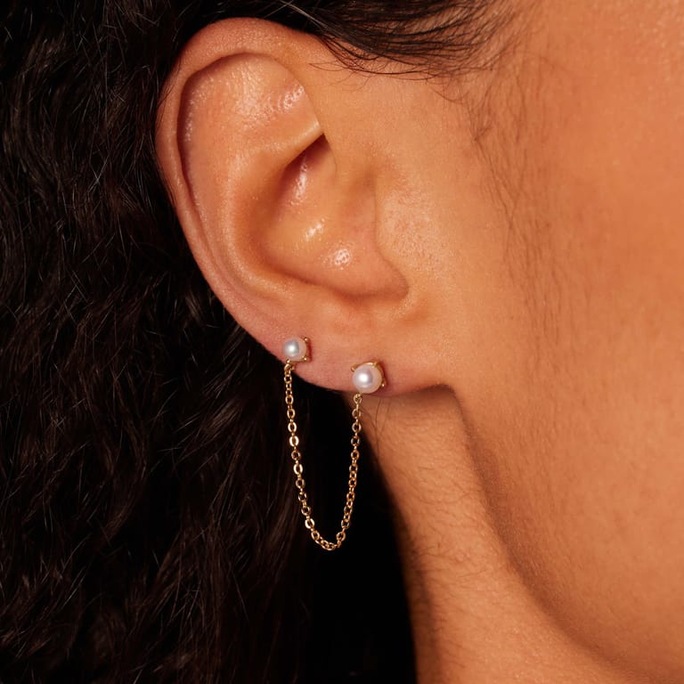 Zilveren goldplated dubbele oorknoppen parel ketting voor dames
