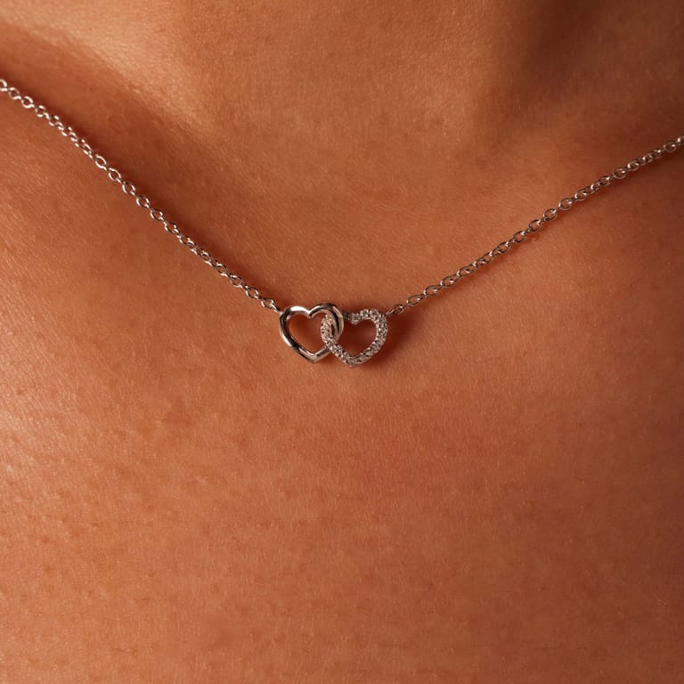 Halskette aus 925 Silber mit Anhänger, kleine Herzen, Zirkonia