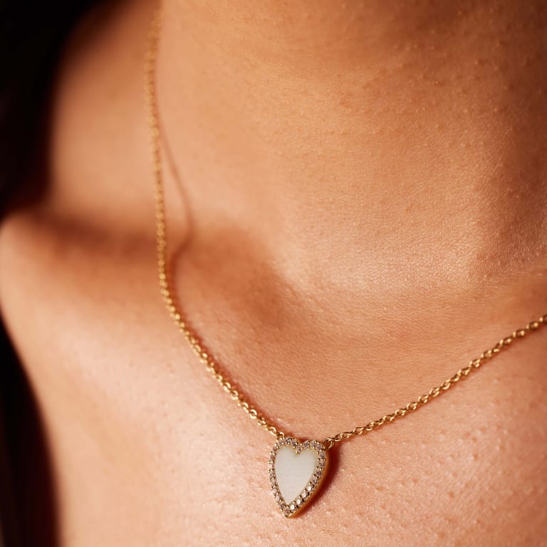 Zilveren goldplated ketting met hanger hart met amazoniet voor dames