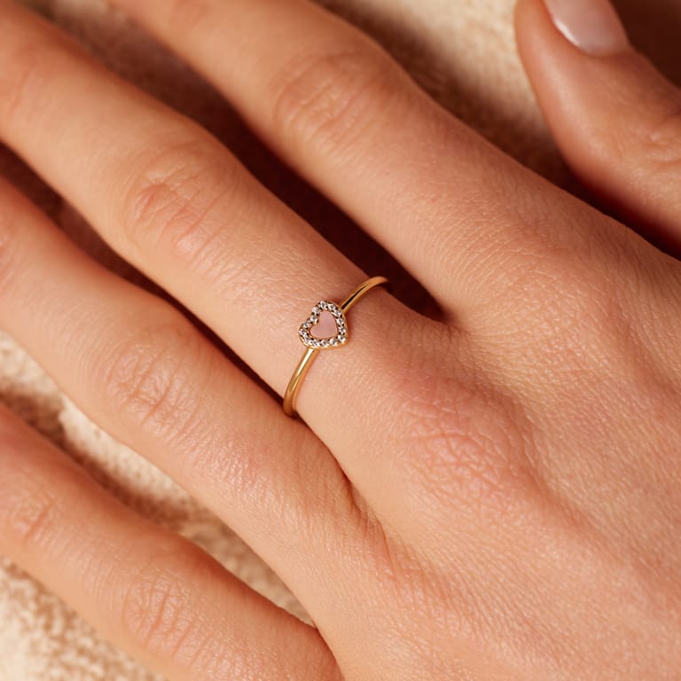 Vergoldeter Ring aus 925 Silber mit herzförmigem Amazonit-Edelstein