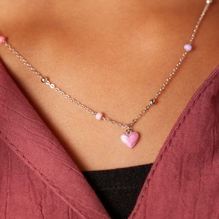 Halskette aus 925er Silber mit rosa Herz