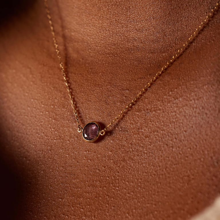 14 karaat geelgouden ketting met geboortesteen hanger Februari