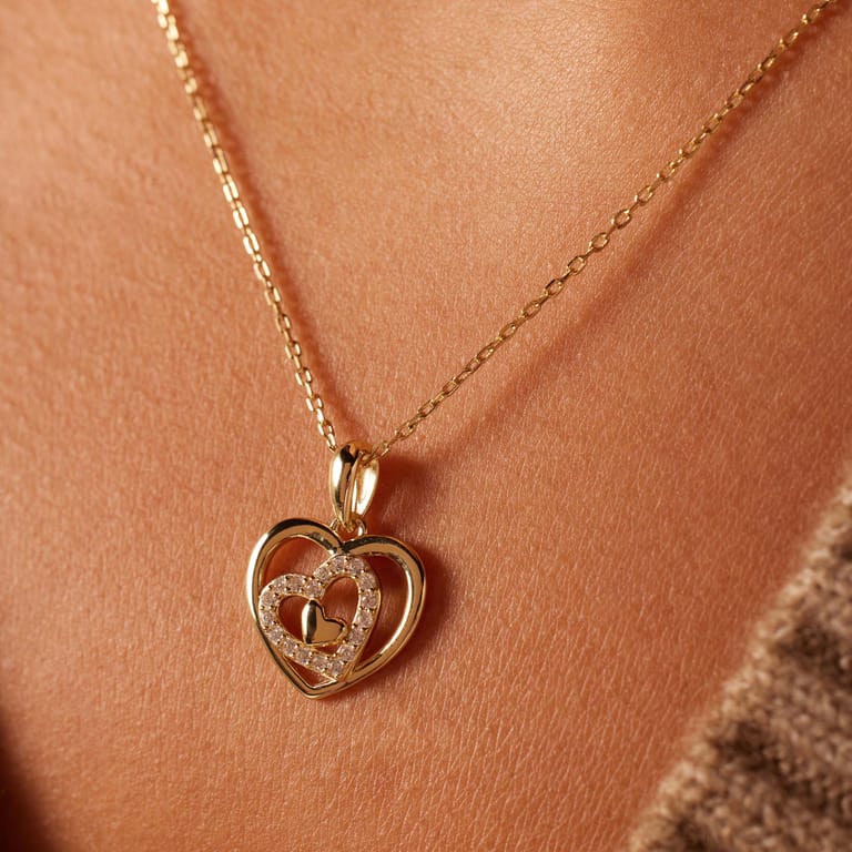 Zilveren goldplated ketting met hanger hart met zirkonia voor dames
