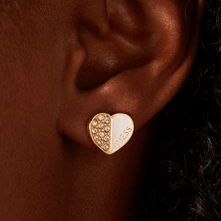 Guess stalen goldplated oorknoppen met kristal voor dames
