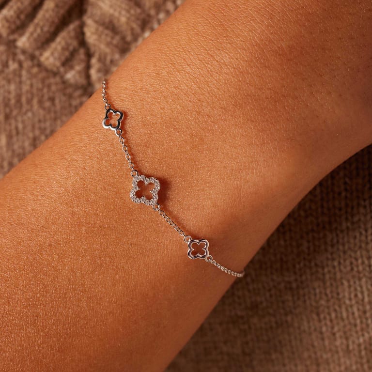 Armband aus 925er Silber, Kleeblatt, Zirkonia