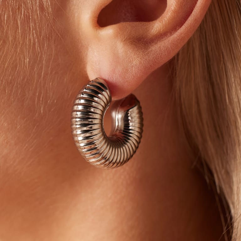 Camille stainless steel oorringen met ribbels voor dames