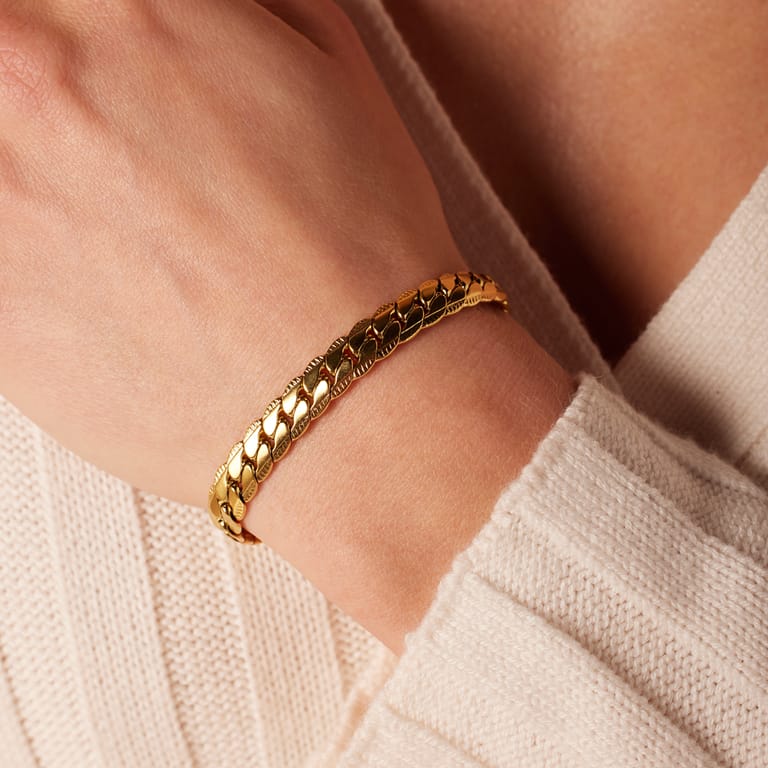 Stainless steel goldplated armband met gourmetschakel
