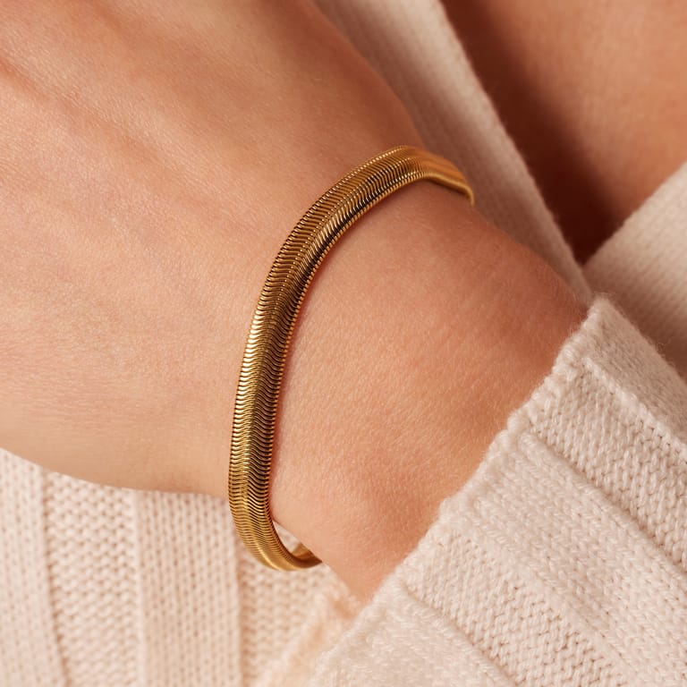 Stainless steel goldplated armband met platteschakel