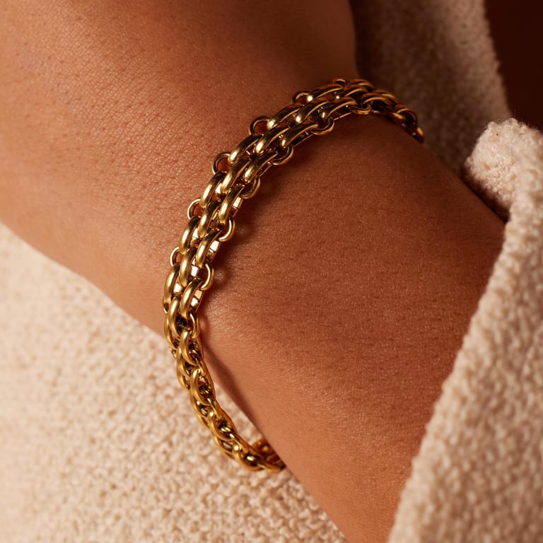 Stalen goldplated armband breed multi