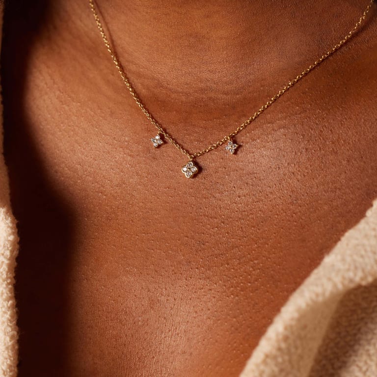 Zilveren goldplated ketting klaver zirkonia