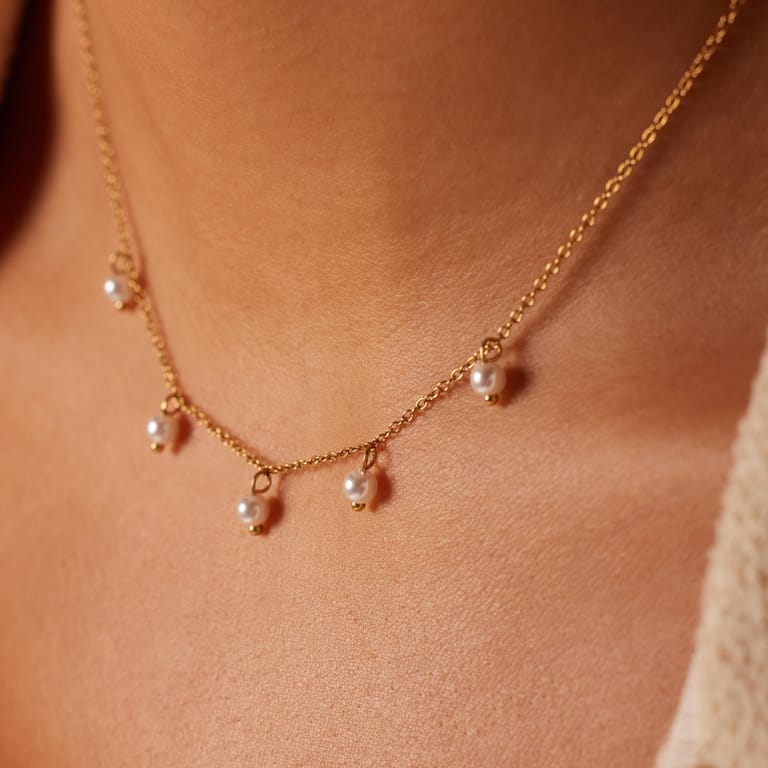 Stalen goldplated ketting met hanger met parel voor dames