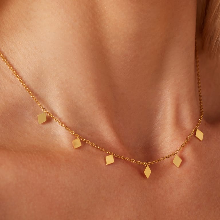 Stalen goldplated ketting met hanger ruit voor dames