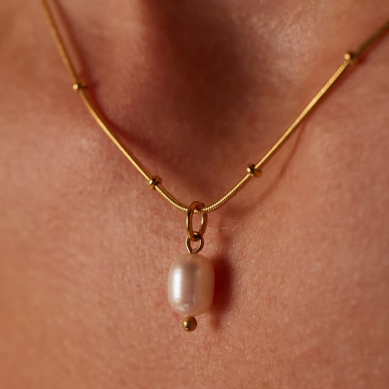 Stalen goldplated parelketting met hanger met parel voor dames