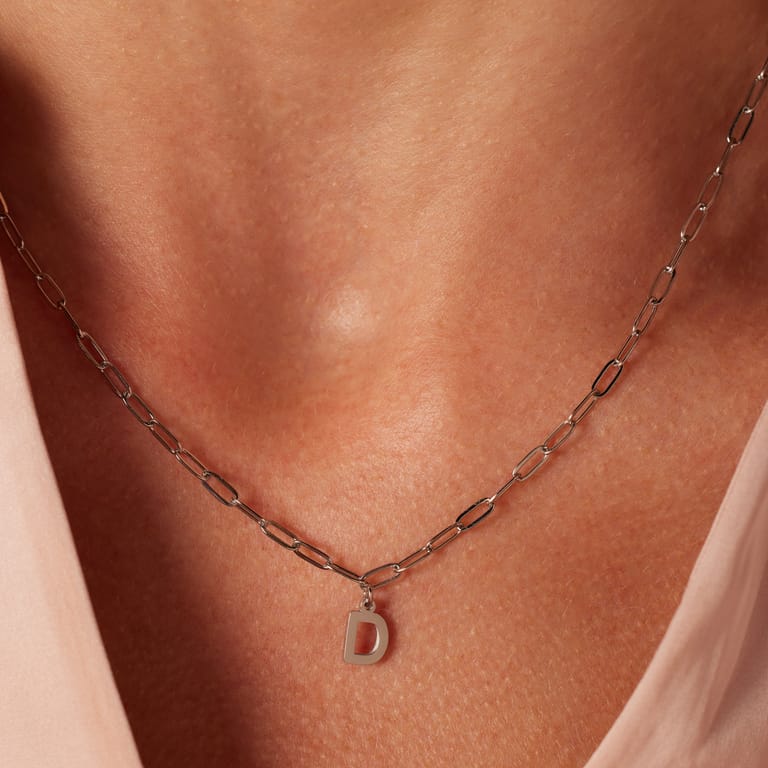 Stainless steel ketting closed forever met letter D