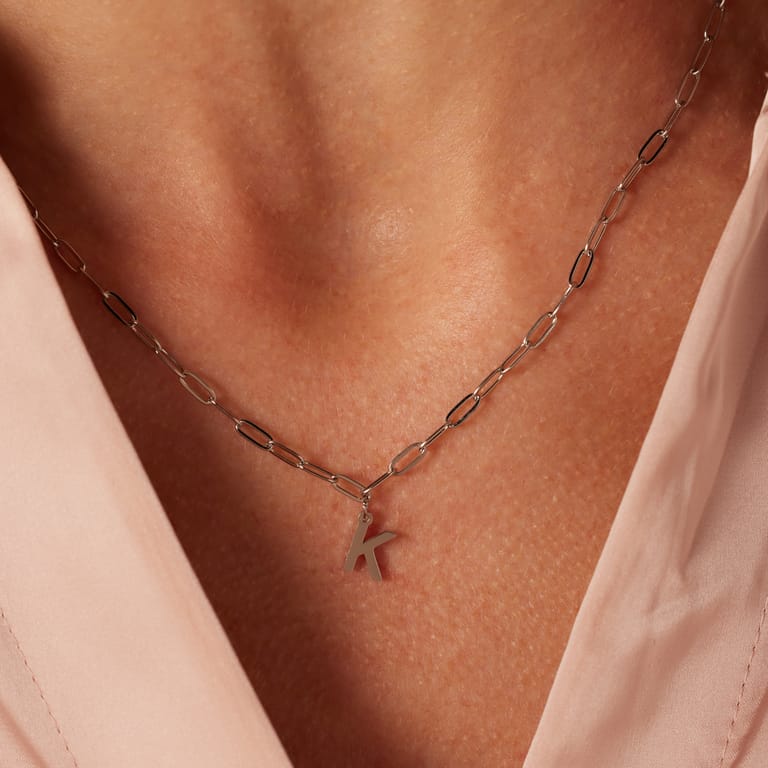 Stainless steel ketting closed forever met letter K