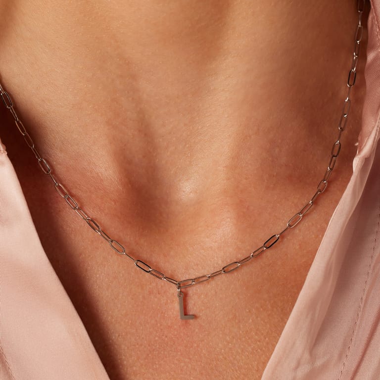 Stainless steel ketting closed forever met letter L