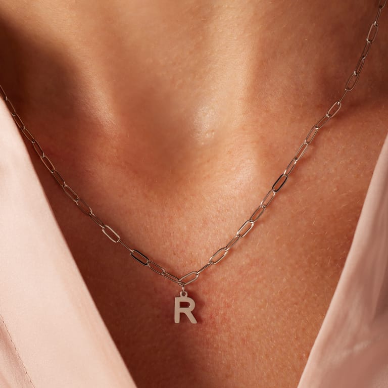 Stainless steel ketting closed forever met letter R