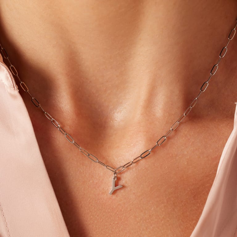Stainless steel ketting closed forever met letter Y