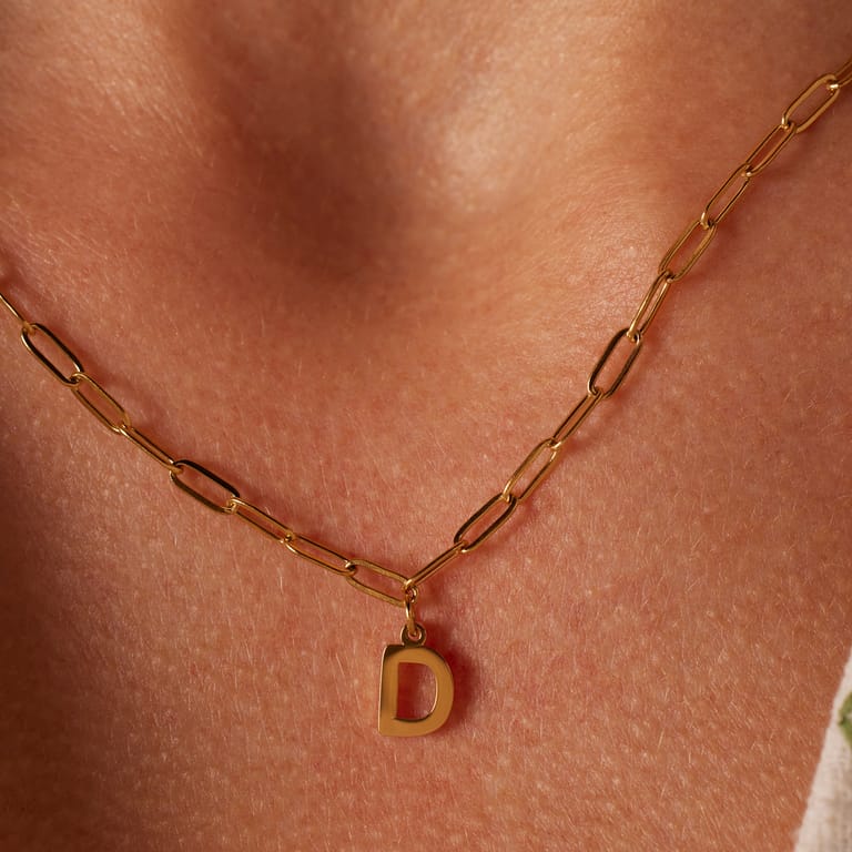 Stainless steel goldplated ketting closed forever letter D