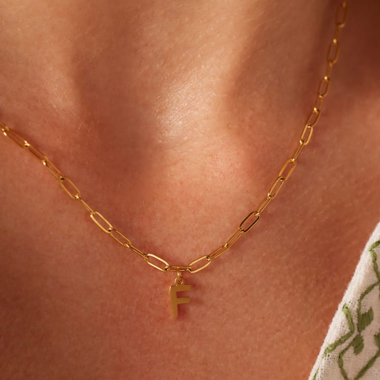 Stainless steel goldplated ketting met hanger letter F voor dames