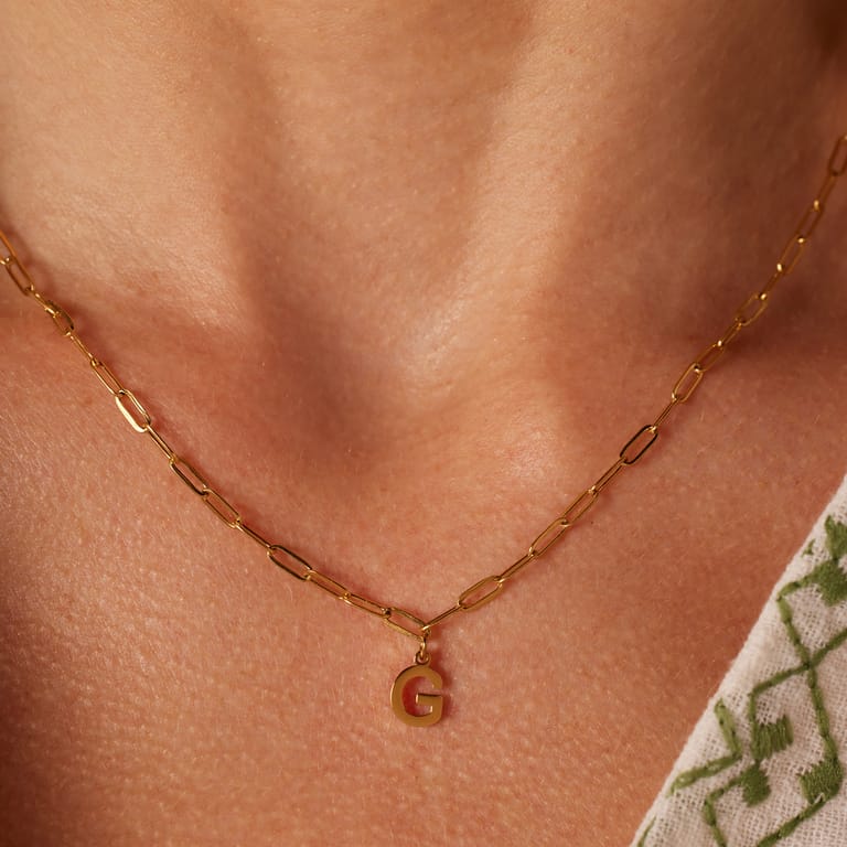 Stalen goldplated ketting met hanger letter G voor dames