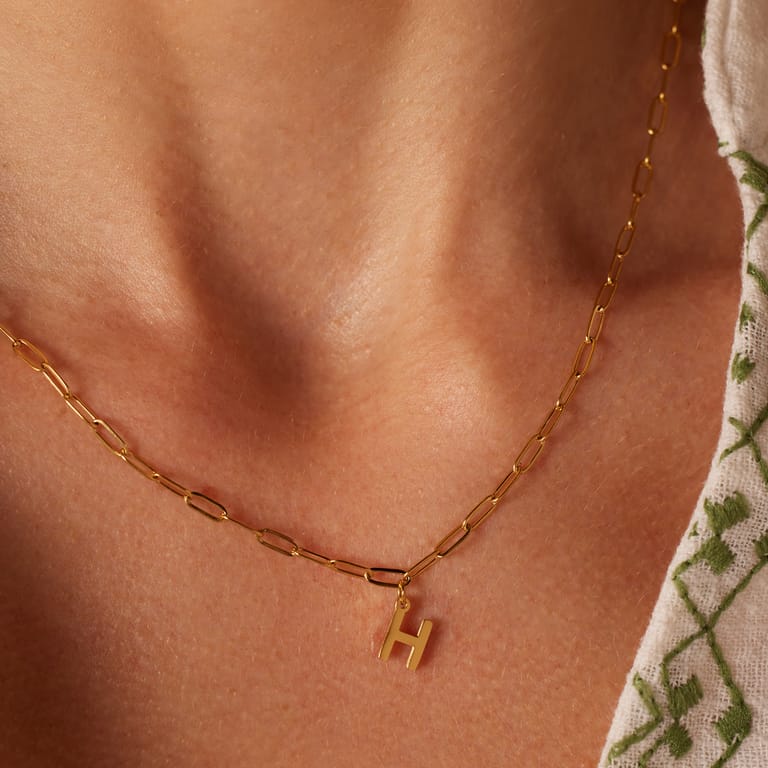 Stalen goldplated ketting met hanger letter H voor dames