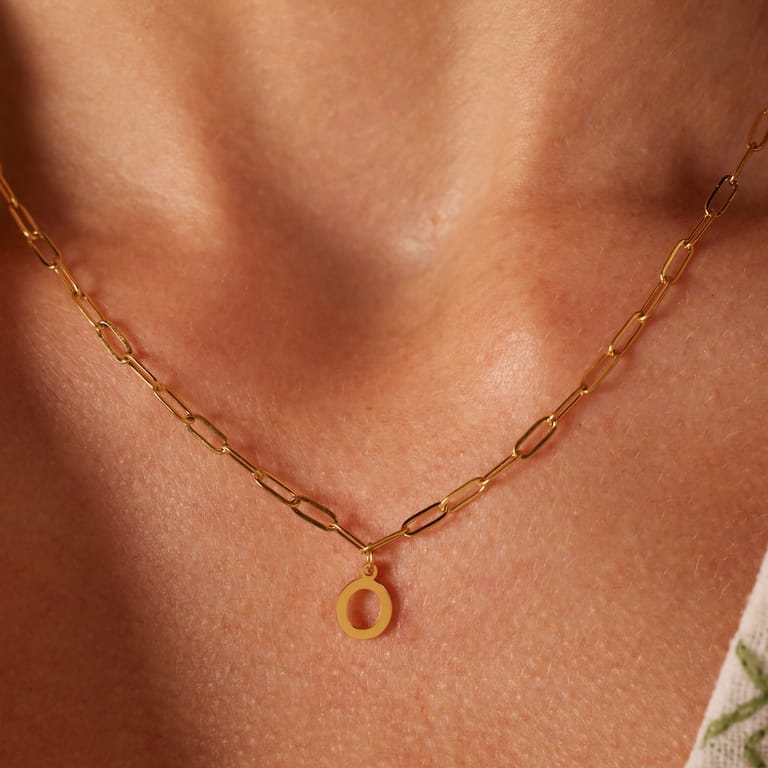Stainless steel goldplated ketting met hanger letter O voor dames