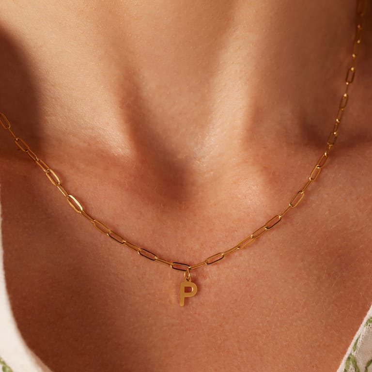 Stainless steel goldplated ketting met hanger letter P voor dames