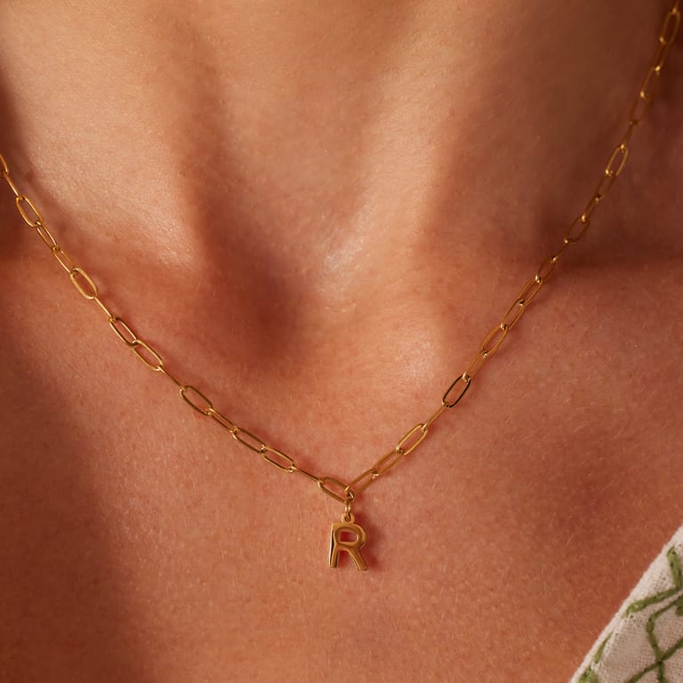 Stainless steel goldplated ketting met hanger letter R voor dames