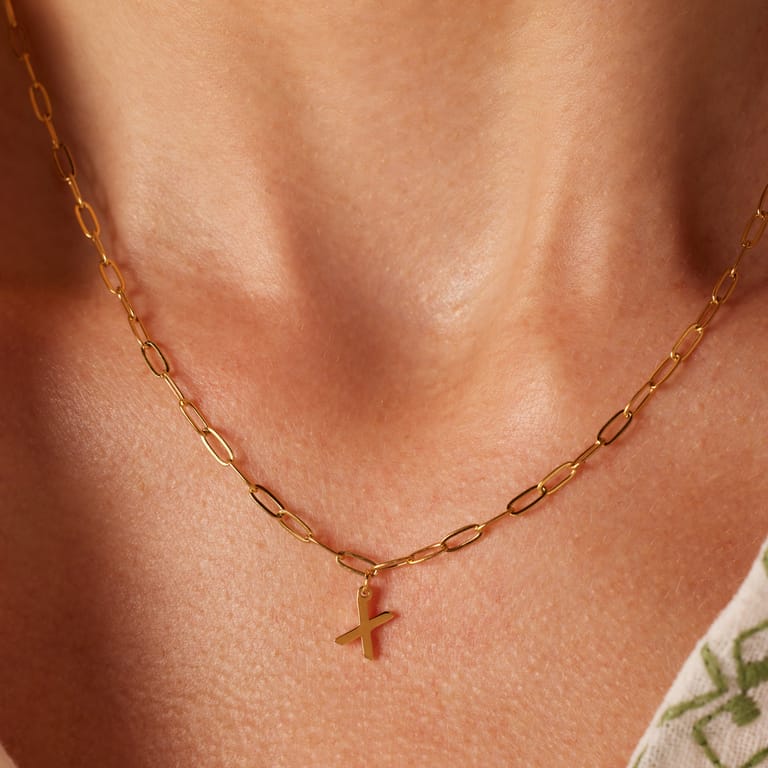 Stalen goldplated ketting met hanger letter X voor dames