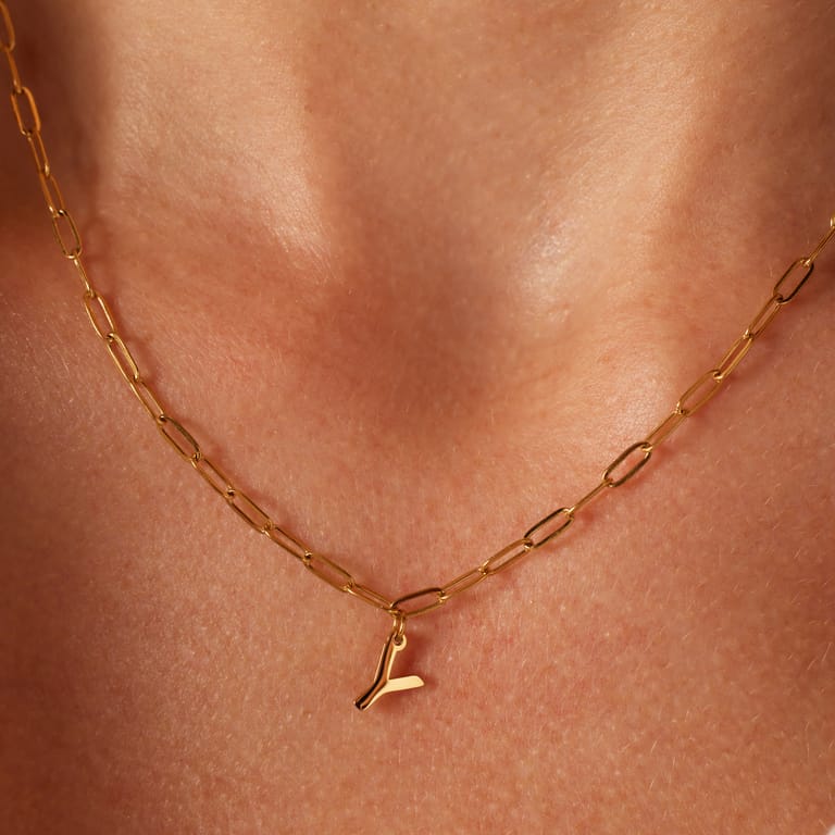 Stalen goldplated ketting met hanger letter Y voor dames
