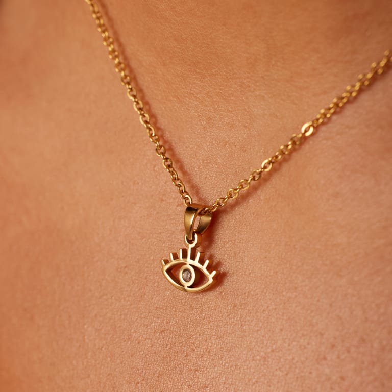Stalen goldplated ketting met hanger met zirkonia voor dames