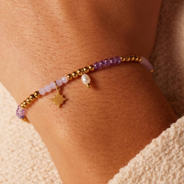 Stalen goldplated koordarmband ster met parel  voor dames