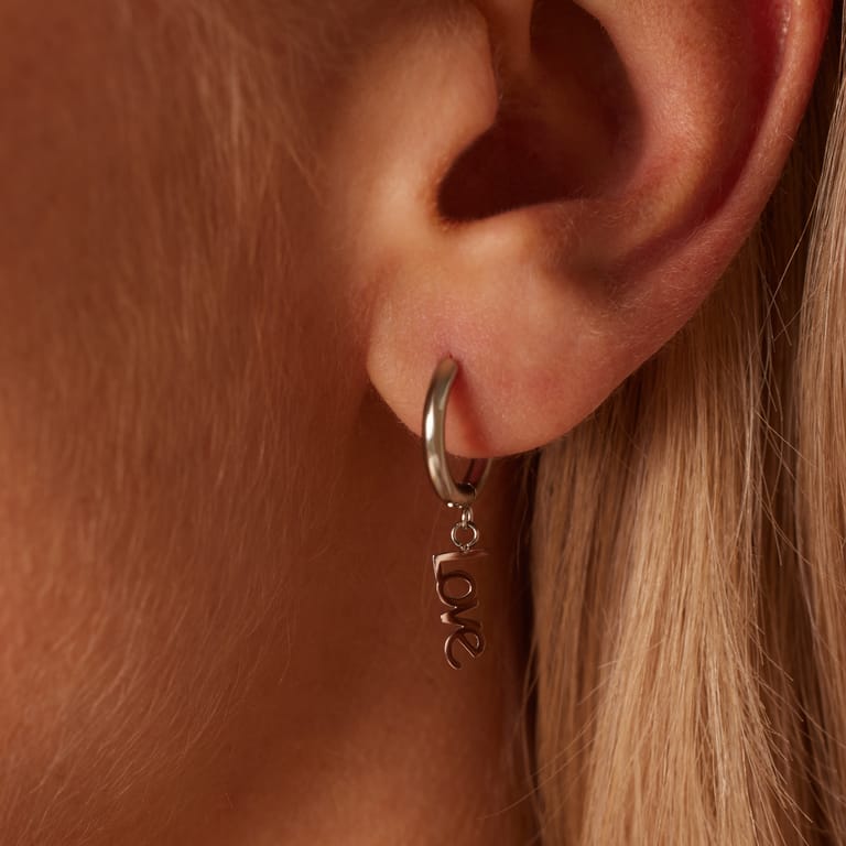 Myla stainless steel oorringen met hanger love voor dames