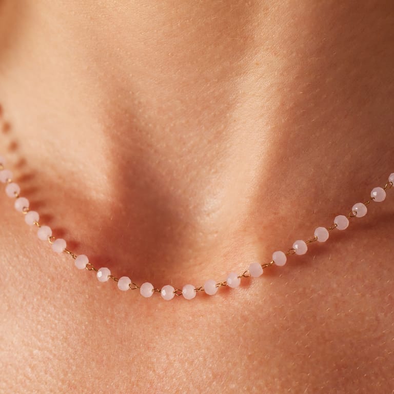 LuLu Jewels stainless steel goldplated ketting met rozenkwarts voor dames