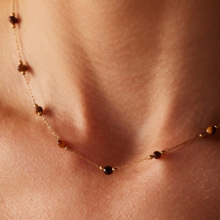 Stainless steel goldplated ketting met hanger met natuursteen voor dames