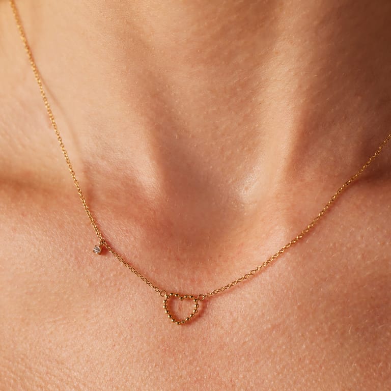 Stainless steel goldplated ketting met hanger open hart voor dames