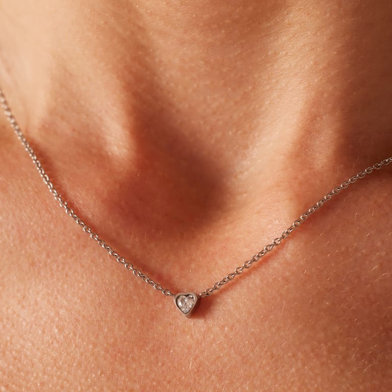 Stalen goldplated ketting met hanger hart met zirkonia voor dames