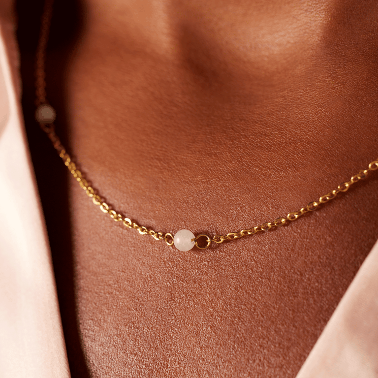 Stalen goldplated ketting met hanger amazoniet voor dames